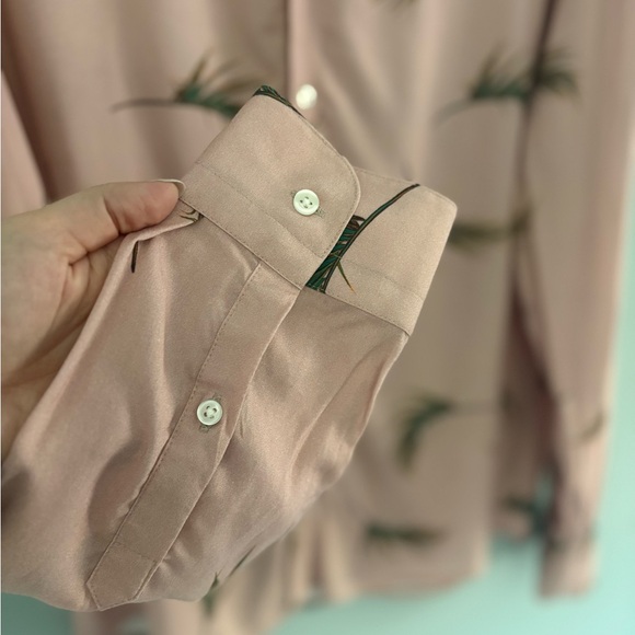 Reiss Women’s Palm Print Button Down Blouse Pink Viscose Slim Fit Size XL - Picture 7 of 10